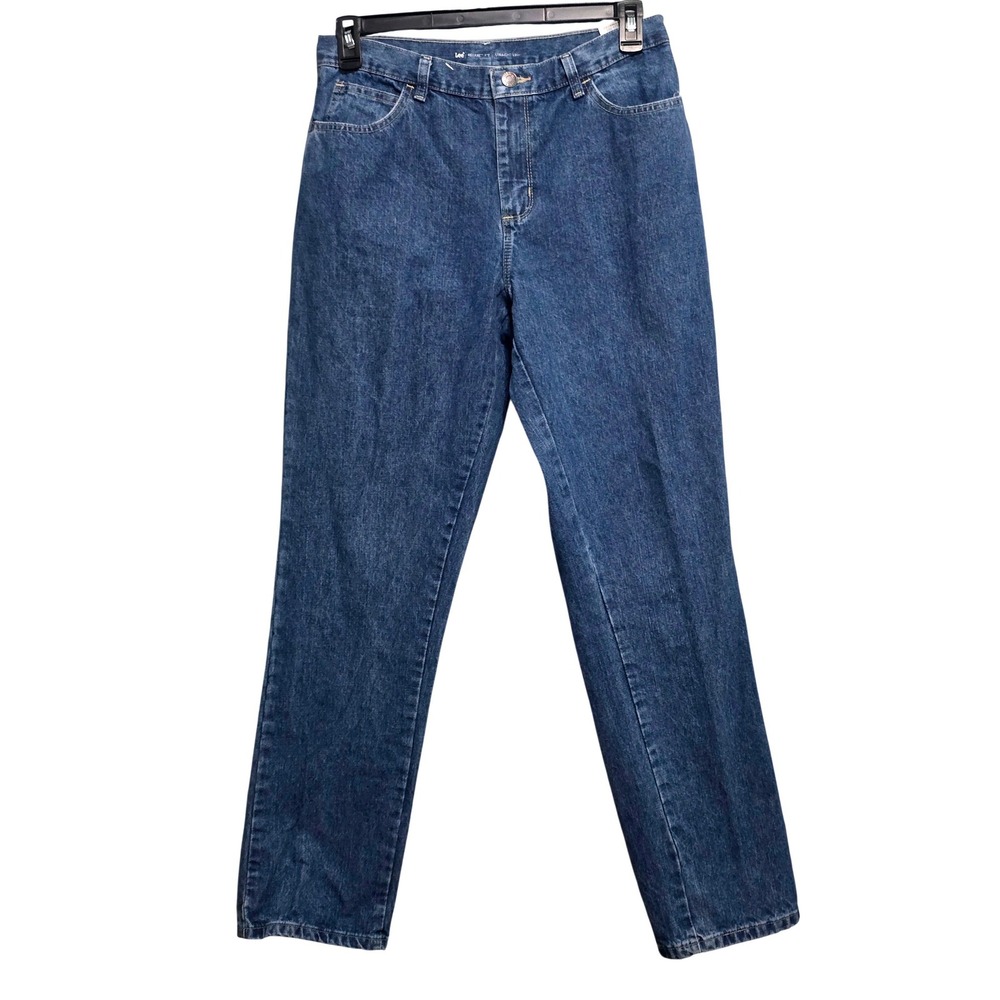 Lee Relaxed Fit Straight‎ Leg Jeans Womens 10 Long Medium Wash Blue Denim Pants